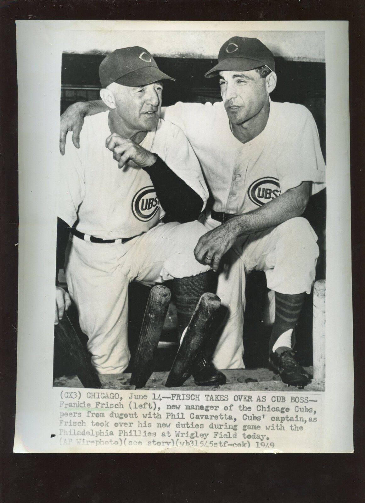 Original June 14 1949 Frankie Frisch Chicago Cubs Manager Wire Photo