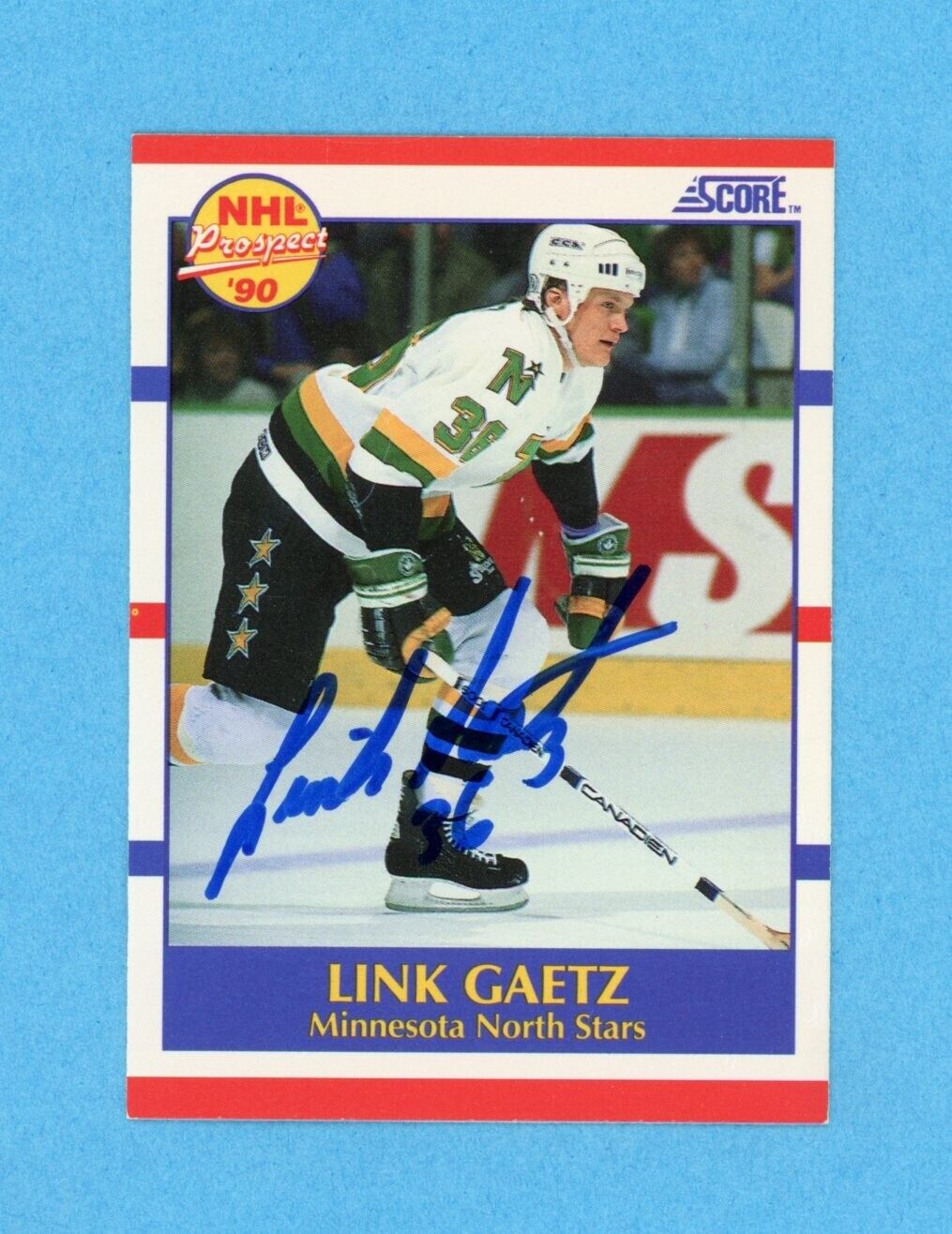 Link Gaetz Minn North Stars 1990-91 Score #411 Autographed Rookie Hockey Card