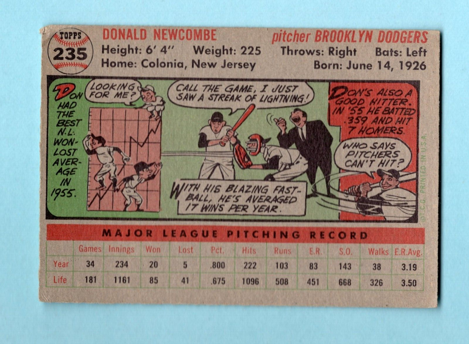 1956 Topps #235 Don Newcombe Brooklyn Dodgers Baseball Card Vg/Ex