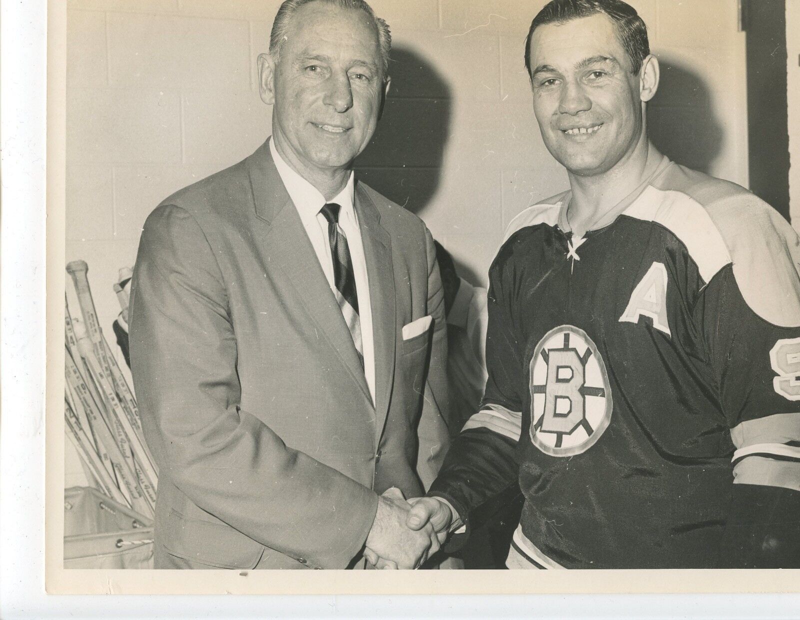 Milt Schmidt & John Bucyk Boston Bruins HOFers 8x10 Vintage Photo