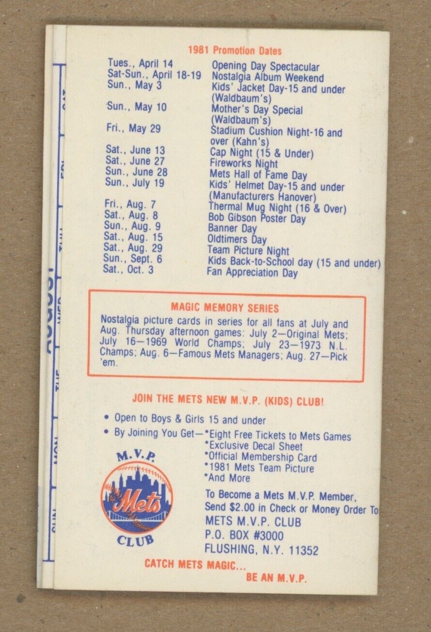 1981 New York Mets Pocket Schedule