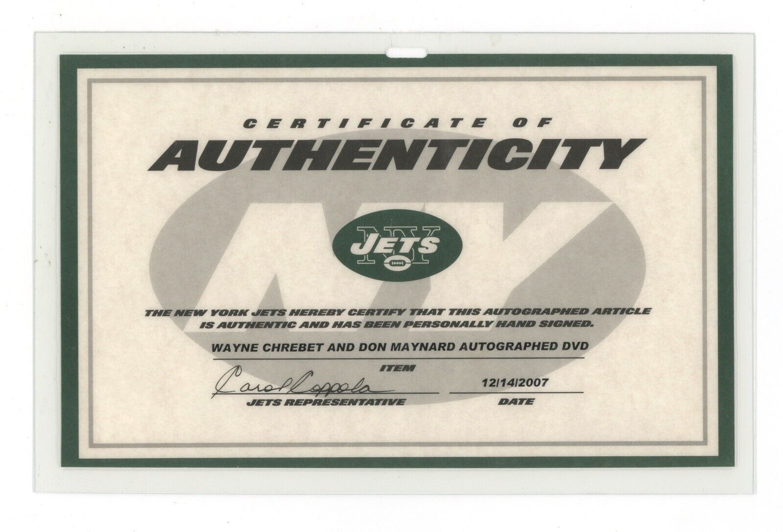 Don Maynard & Wayne Chrebet Signed NY Jets Sealed DVD Auto w Jets COA