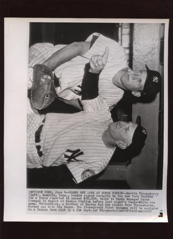 Original 1952 Stengel Throneberry Yankees Wire Photo