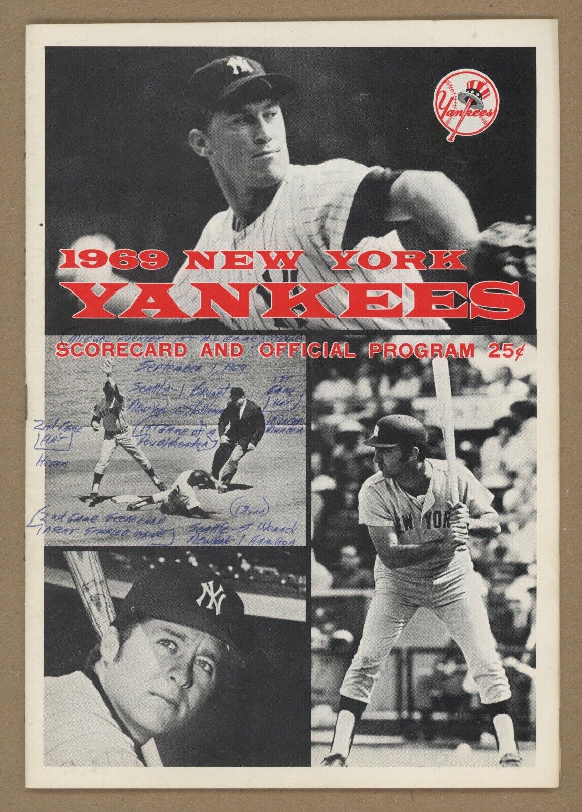 9/1/69 Seattle Pilots (1st & only year) vs NY Yankees Program at Yankee Stadium