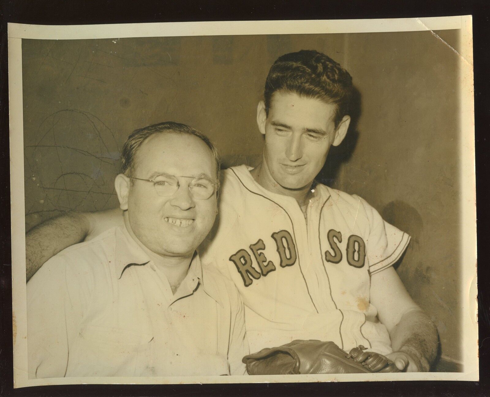 Vintage Ted Williams Boston Red Sox With Fan Wire Photo