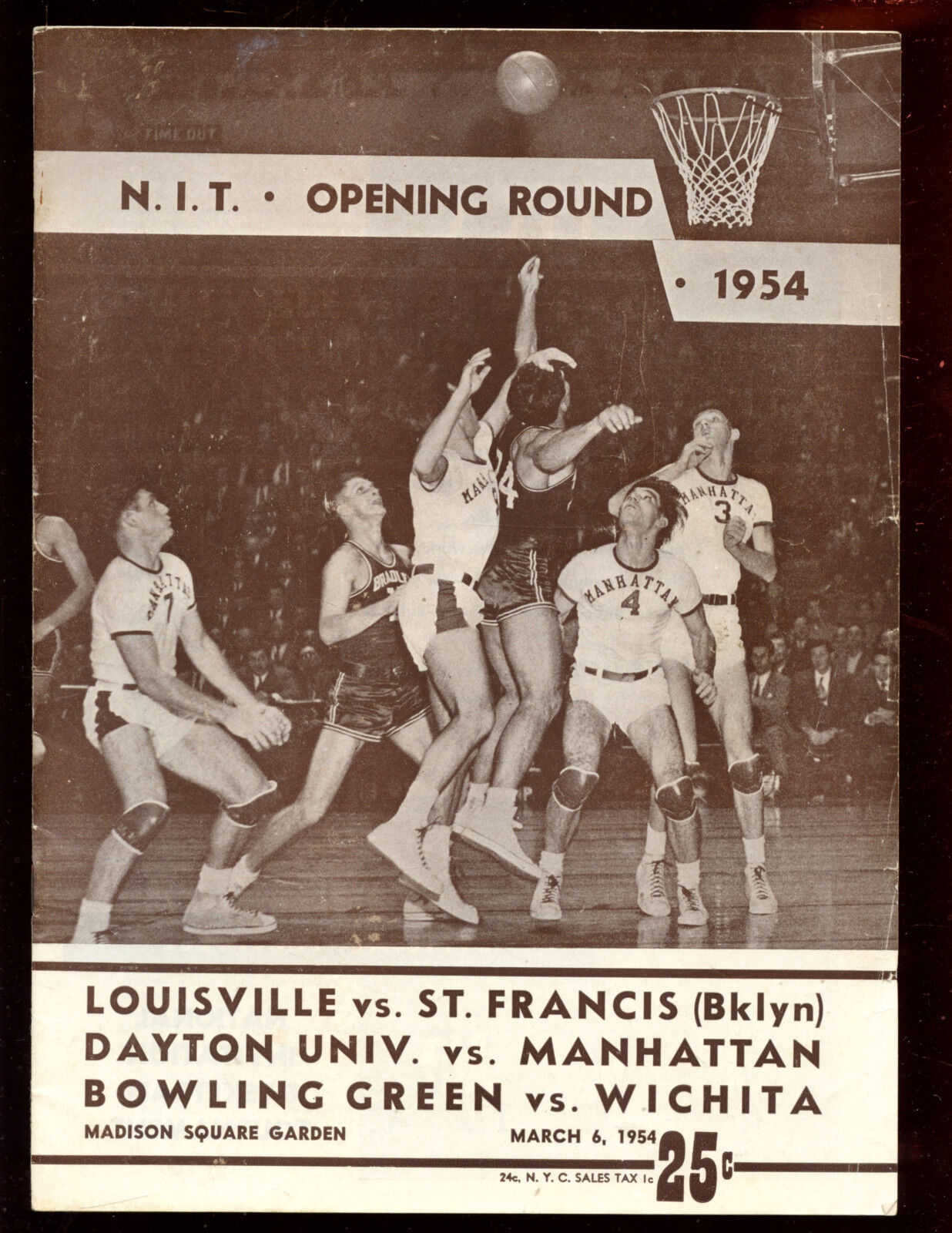 1954 NCAA Basketball NIT Program Tripleheader Louisville St Francis Dayton VG