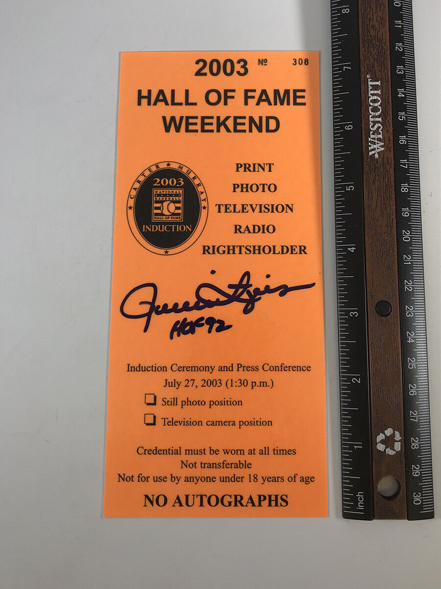 Rollie Fingers 2003 Hall of Fame Induction Signed Press Pass w B&E Hologram