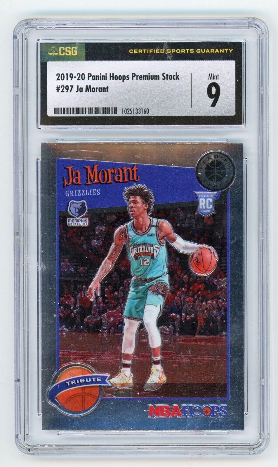 2019-20 Panini Premium Stock • Ja Morant Rookie Card #297 • CSG 9 Mint