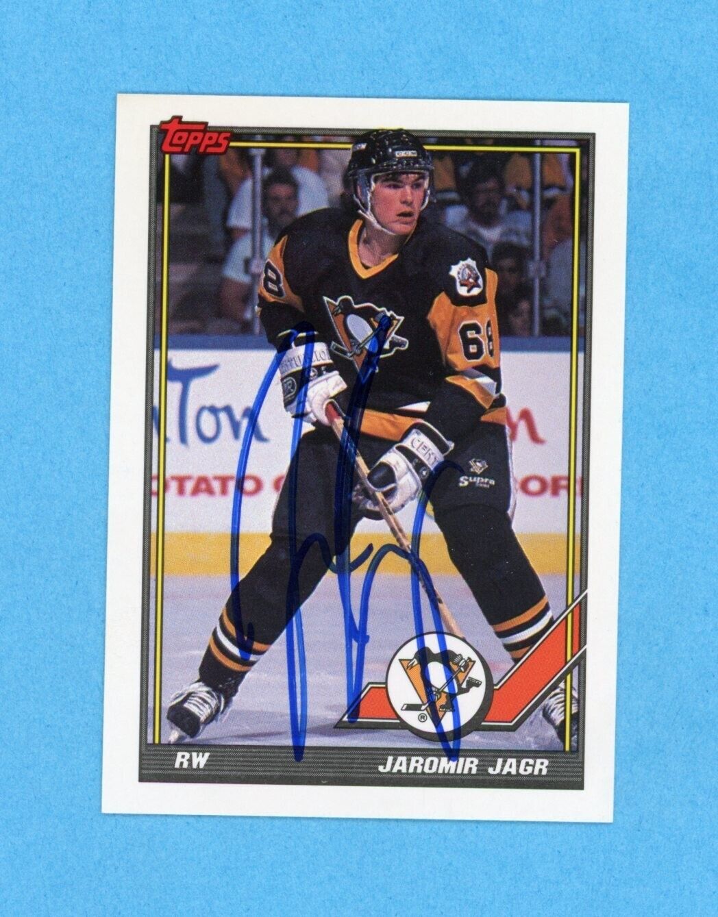 Jaromir Jagr Pittsburgh Penguins 1991-92 Topps #40 Autographed Hockey Card