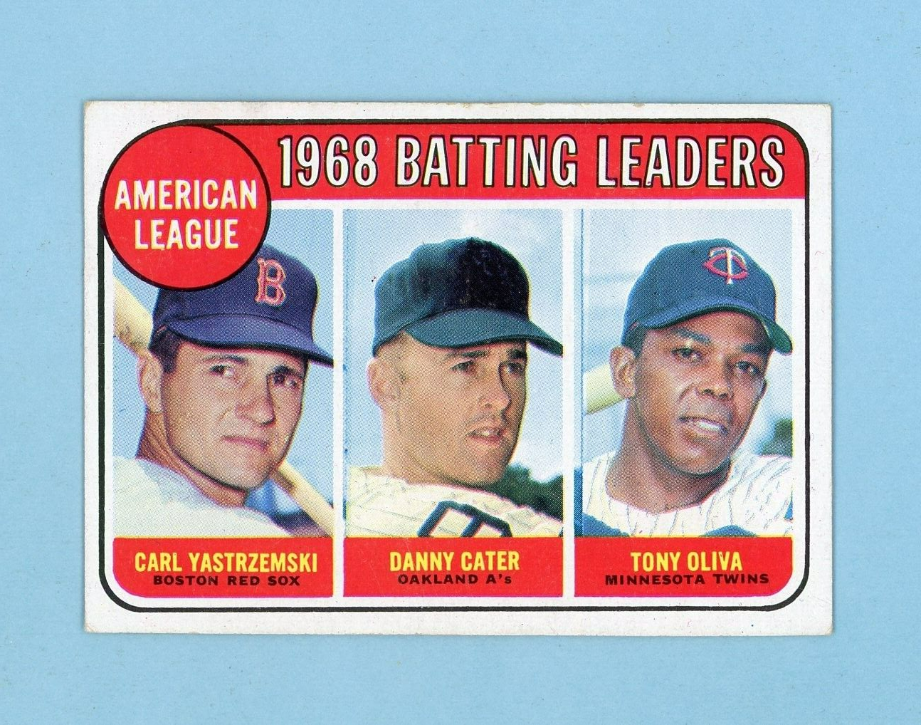 1969 Topps #1 1968 AL Batting Leaders Yaz, Cater, Oliva Baseball Card EX-EX+