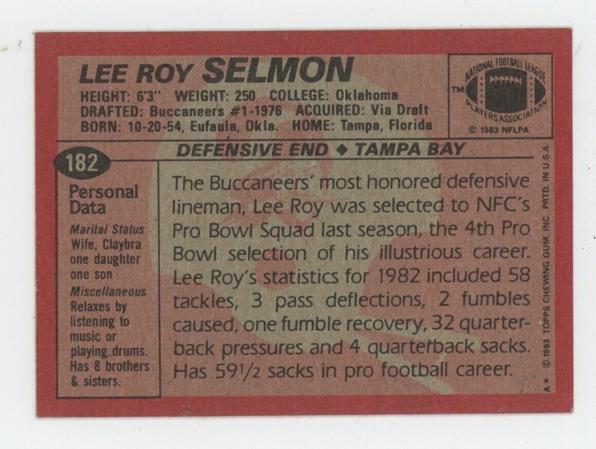 Lee Roy Selmon Signed 1983 Topps Card #182 Auto with B&E Hologram