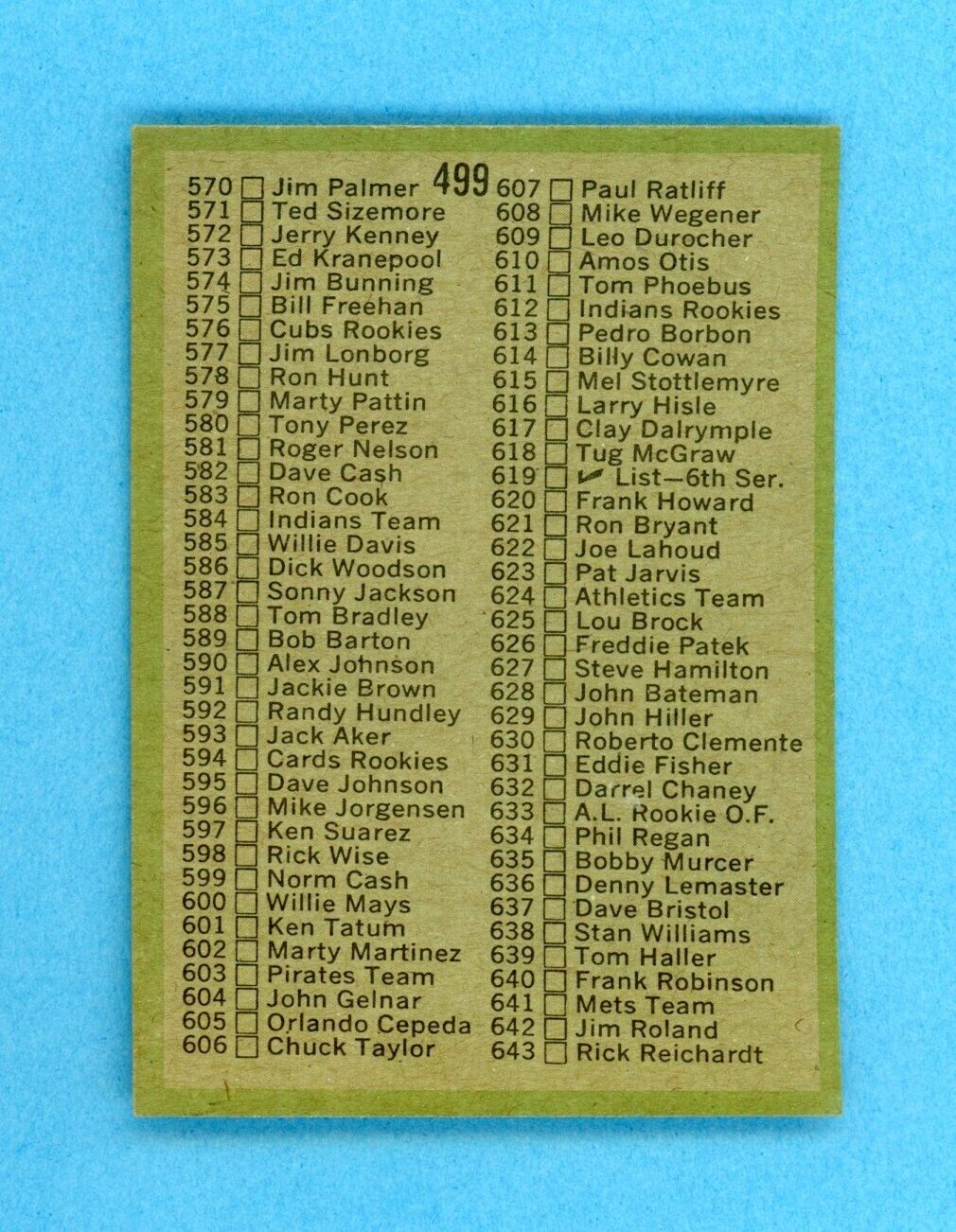 1971 Topps #499 5th Series Checklist Baseball Card EX+ - Ex/Mt unchecked