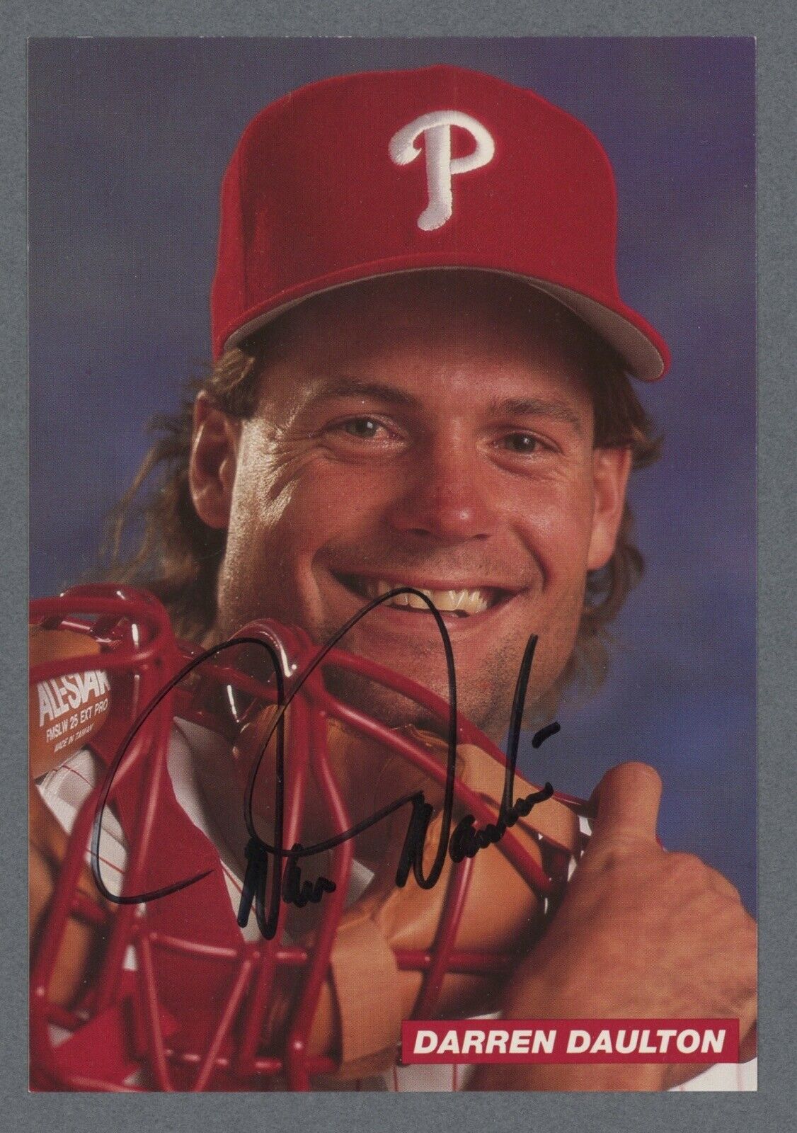 Darren Daulton Signed 4x6 1992 Phillies Medford Card w B&E Hologram