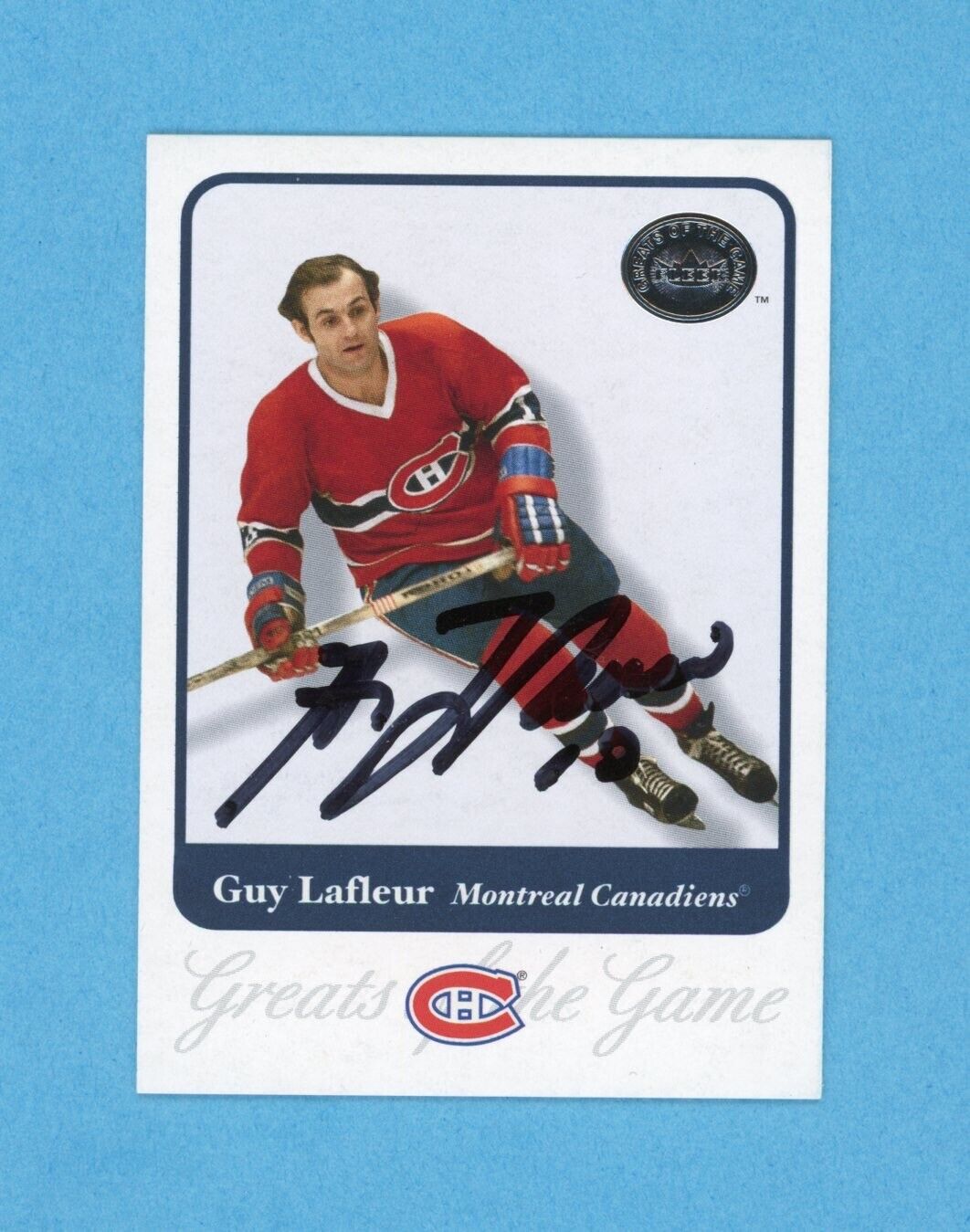 Guy LaFleur Signed 2001 Fleer Greats of the Game Card #8 with B&E Hologram