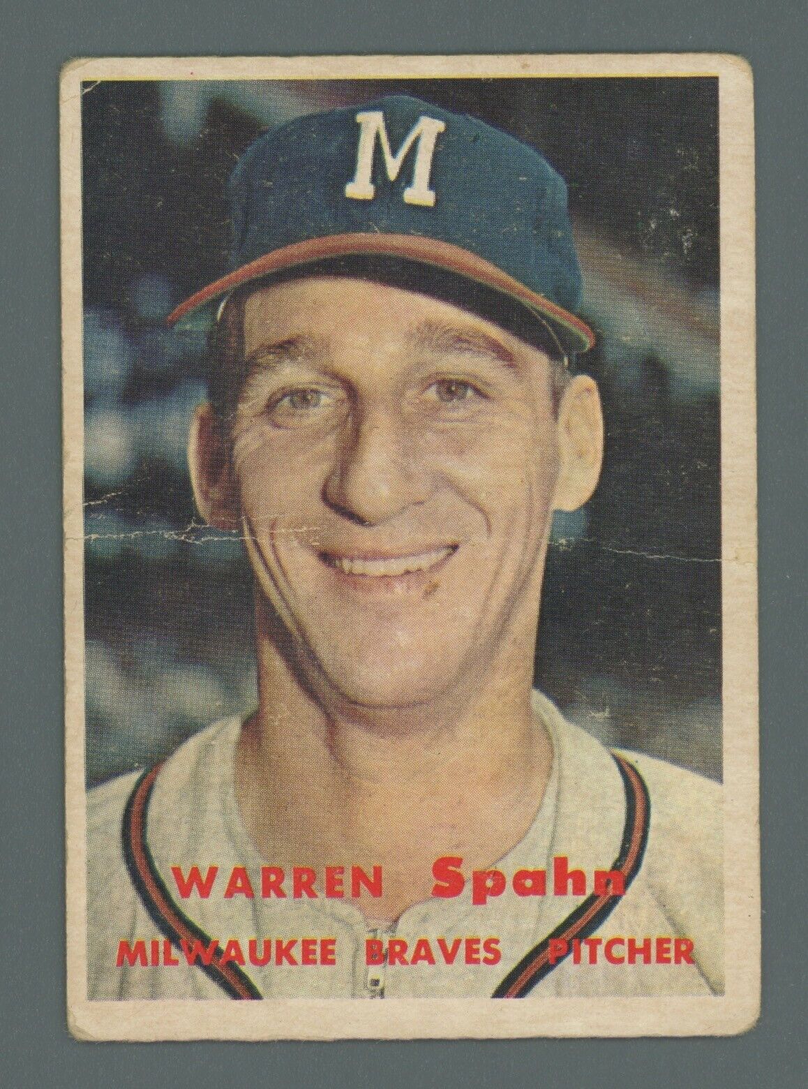 1957 Topps #90 Warren Spahn Milwaukee Braves Baseball Card Low Grade