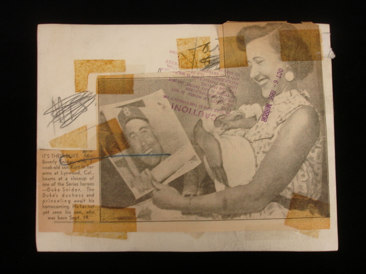 1955 Duke Snider's Wife & Child Wire Photograph - 7" x 9"