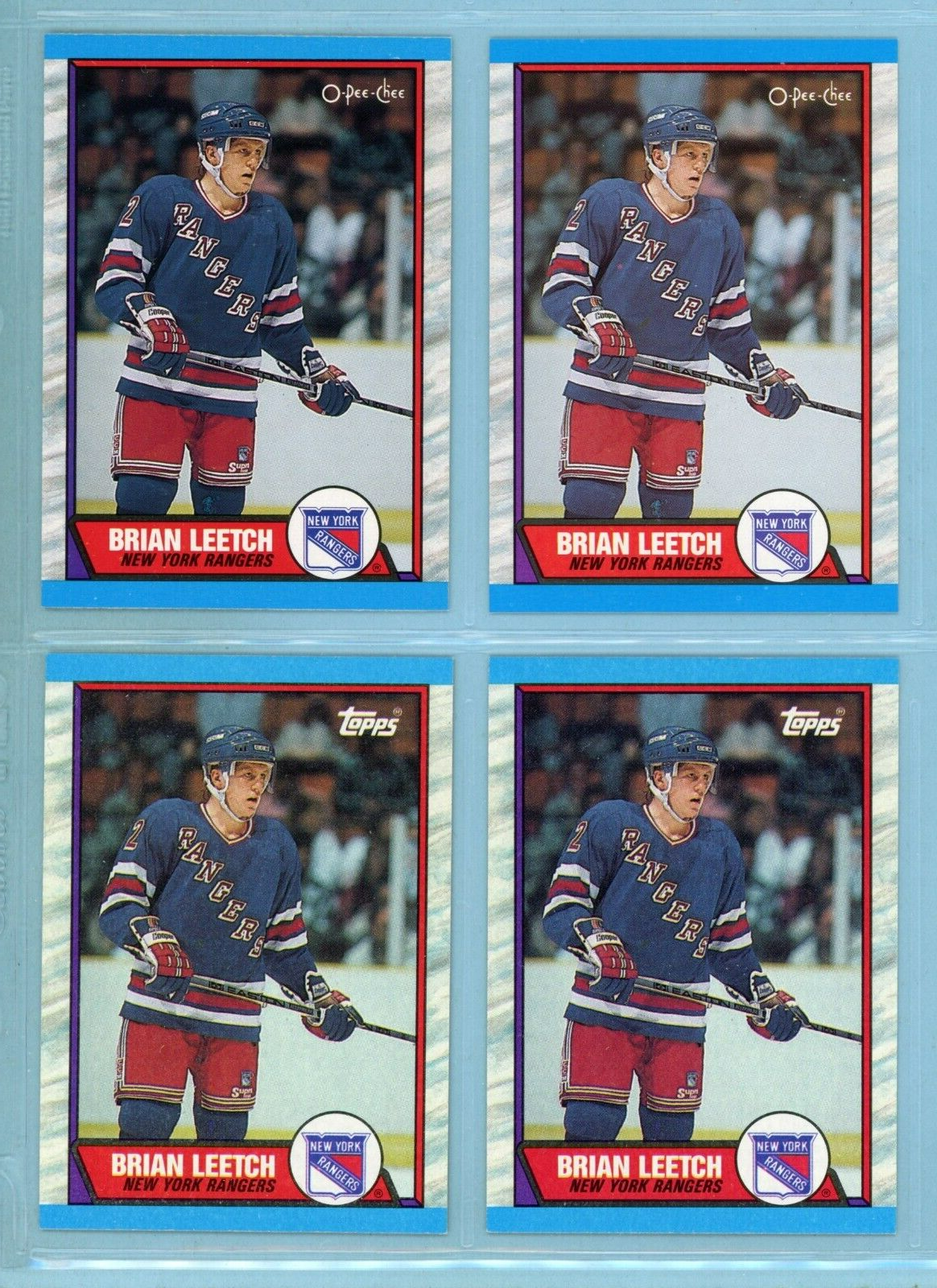 Lot of 4 1989-90 Topps/OPC #136 Brian Leetch NY Rangers Rookie Hockey Cards NM