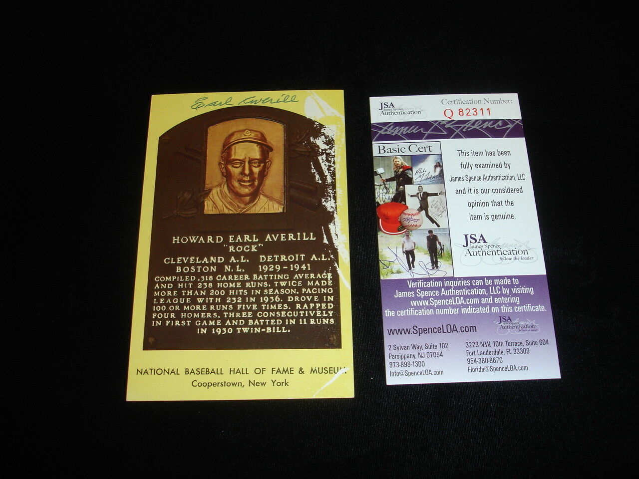 Earl Averill Signed Yellow Hall of Fame Plaque Post Card-Indians, Tigers-JSA