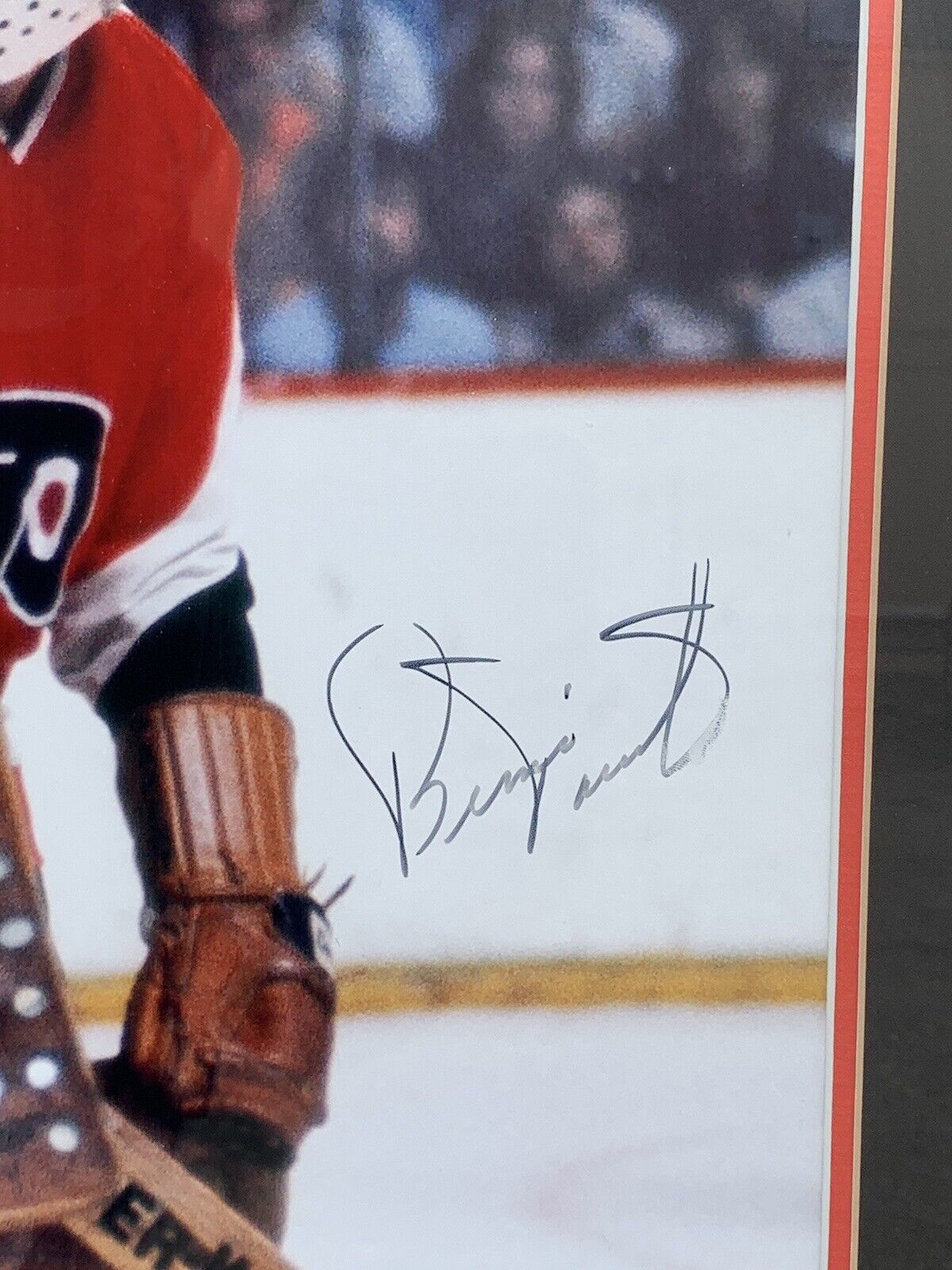 Bernie Parent Flyers Goalie SIGNED 16x20 Double Matted Framed Photo JSA sticker