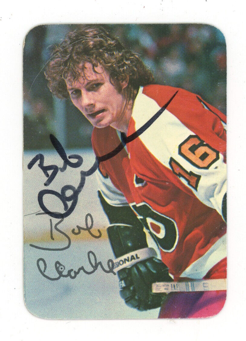 Bobby Clarke Signed 1976-77 Topps Glossy Card #1 Auto with B&E Hologram