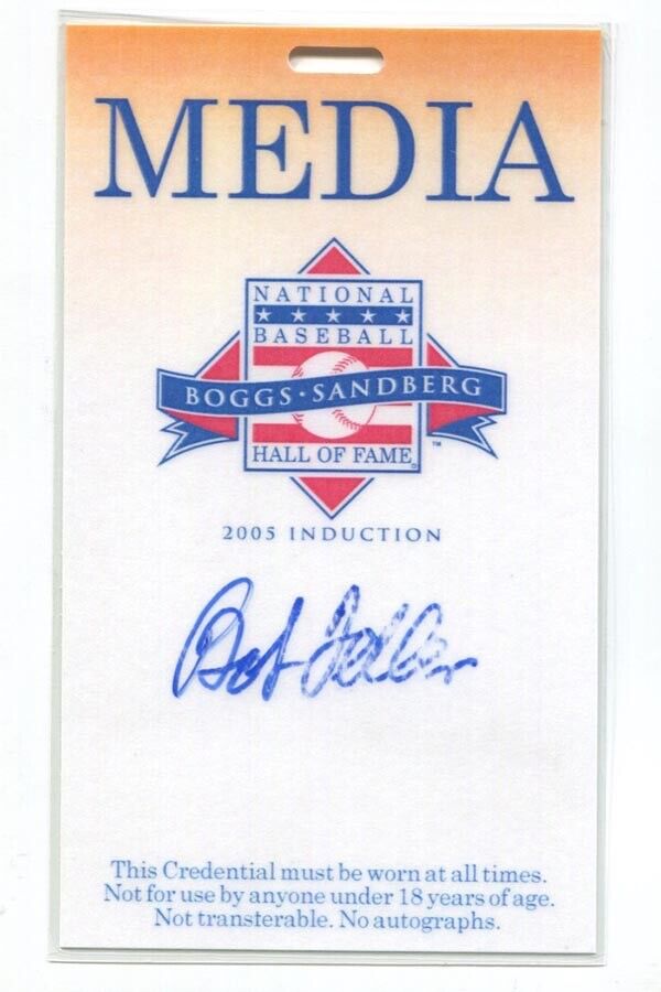 Bob Feller Signed Hall of Fame Media Badge Pass Auto B&E Hologram