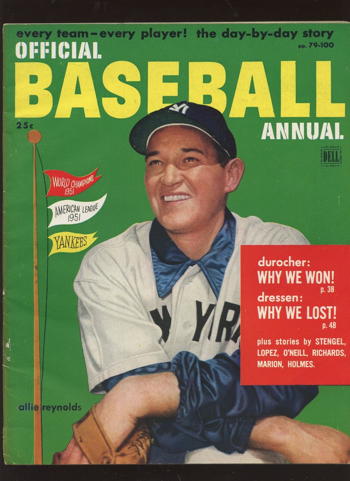 1952 Dell Official Baseball Complete Magazine With Allie Reynolds Front Cover EX