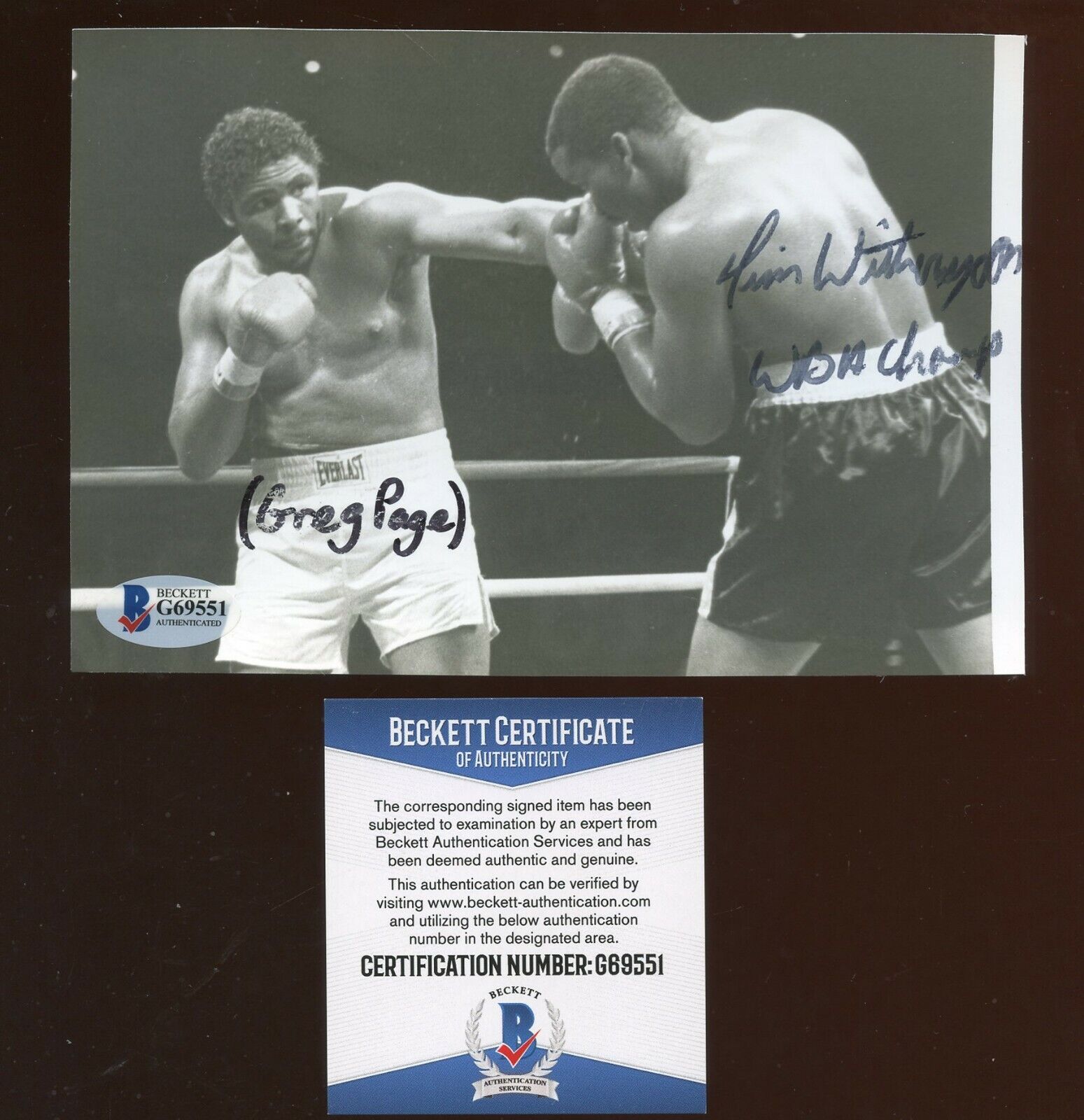 Tim Witherspoon Boxer Autographed 4 1/2 X 6 1/2 Photo Beckett Cert