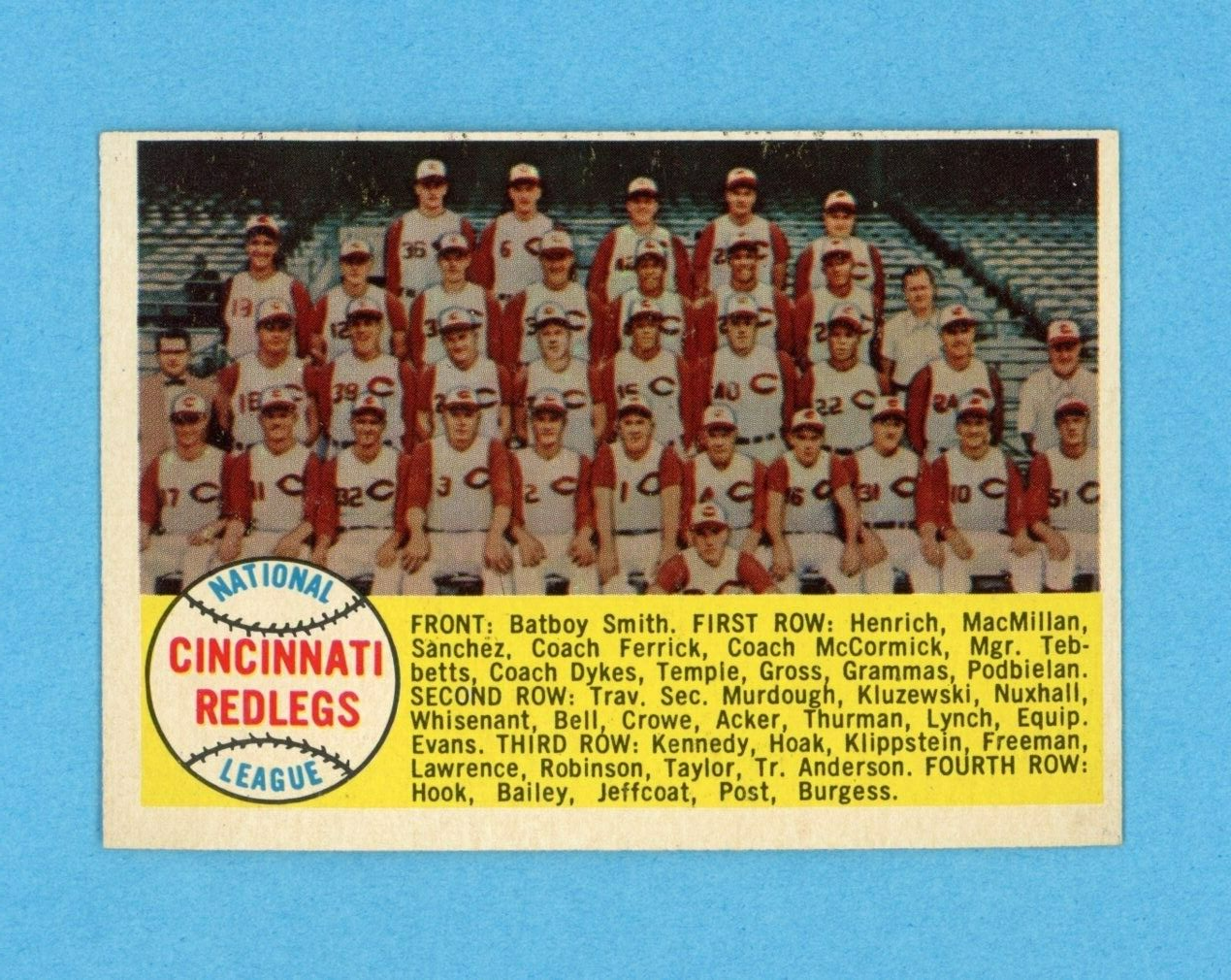 1958 Topps #428 Cincinnati Redlegs Team Alpha Variation Baseball Card NM