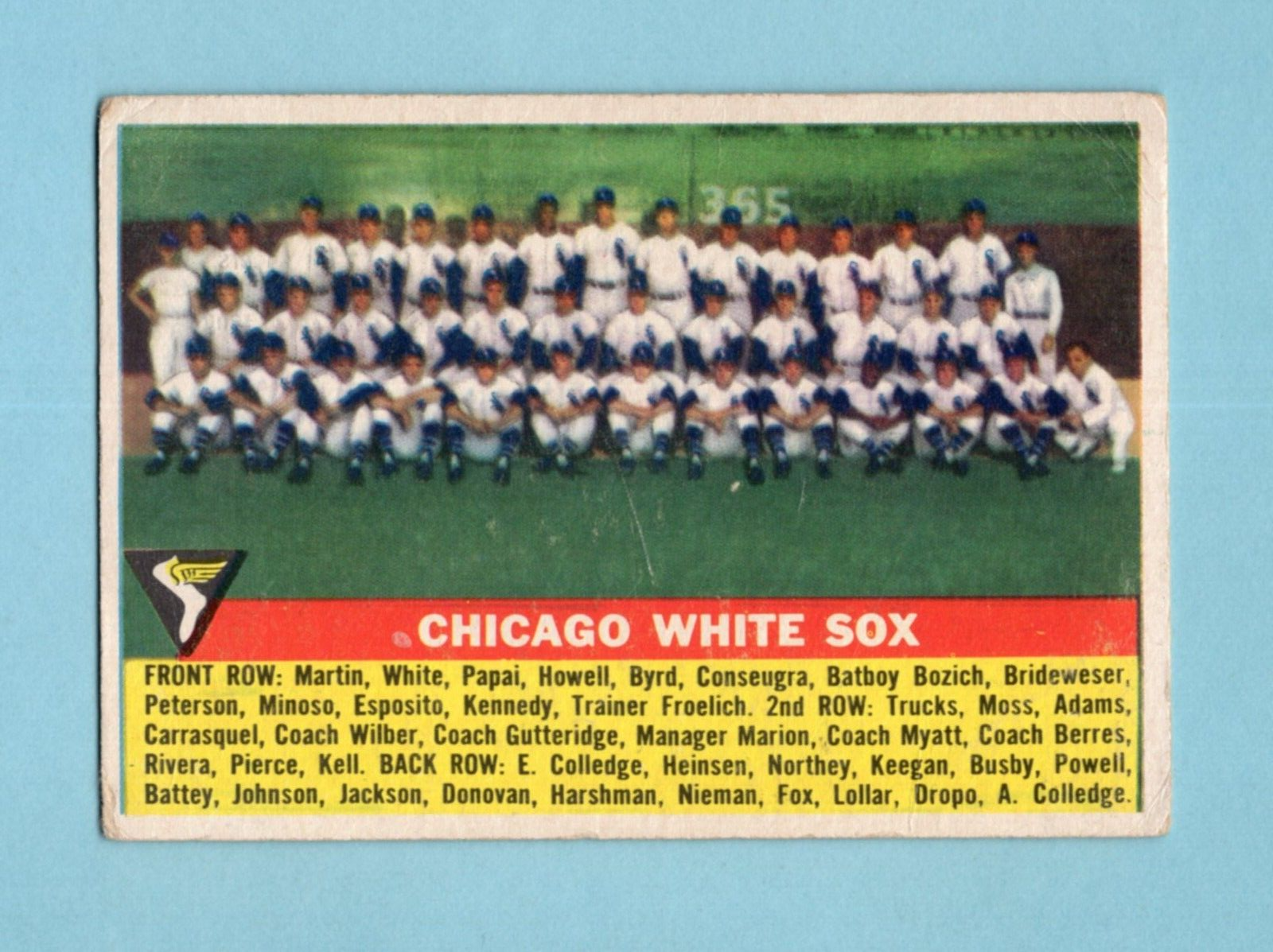 1956 Topps #188 Chicago White Sox Team Baseball Card Low Grade