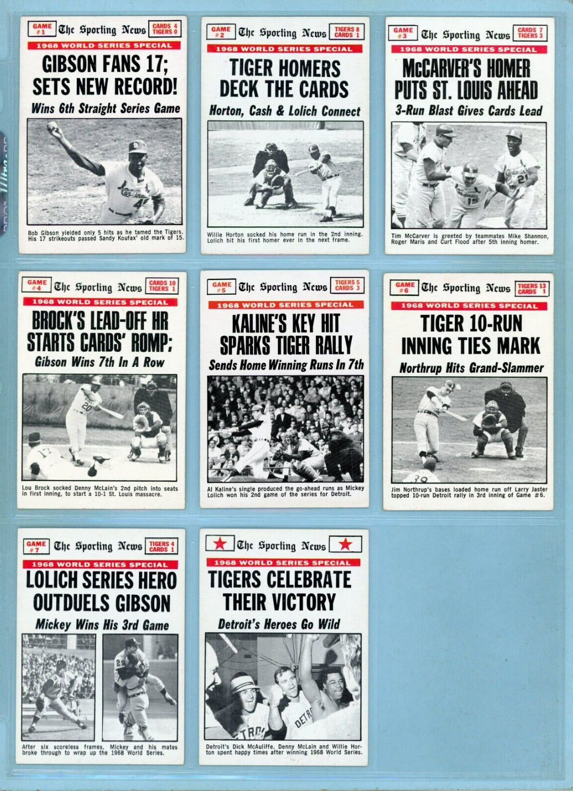 1969 Topps Set of 8 1968 World Series Special Baseball Cards EX - EX+