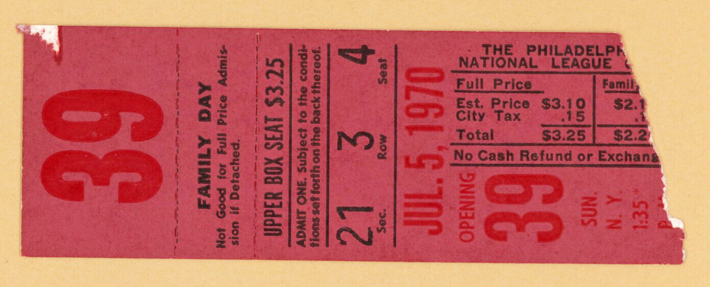 7/5/70 Philadelphia Phillies Ticket Stub vs New York Mets • Family Day •