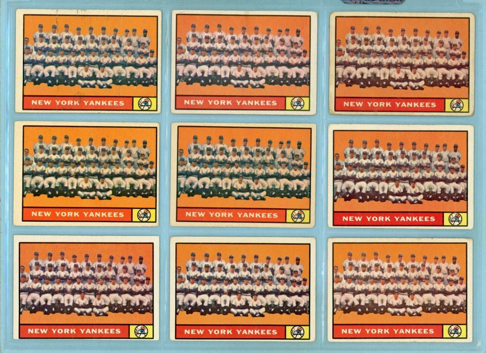 1961 Topps Lot of 9 #228 New York Yankees Team Baseball Cards LG-Ex+-E/M o/c