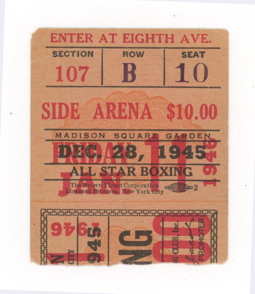 12/28/45 Joe Baksi vs Freddie Schott at MSG Ticket Stub