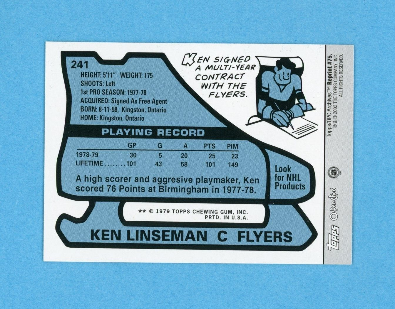 Ken Linseman 2001-02 Topps/OPC Archives #75 Autographed Hockey Card