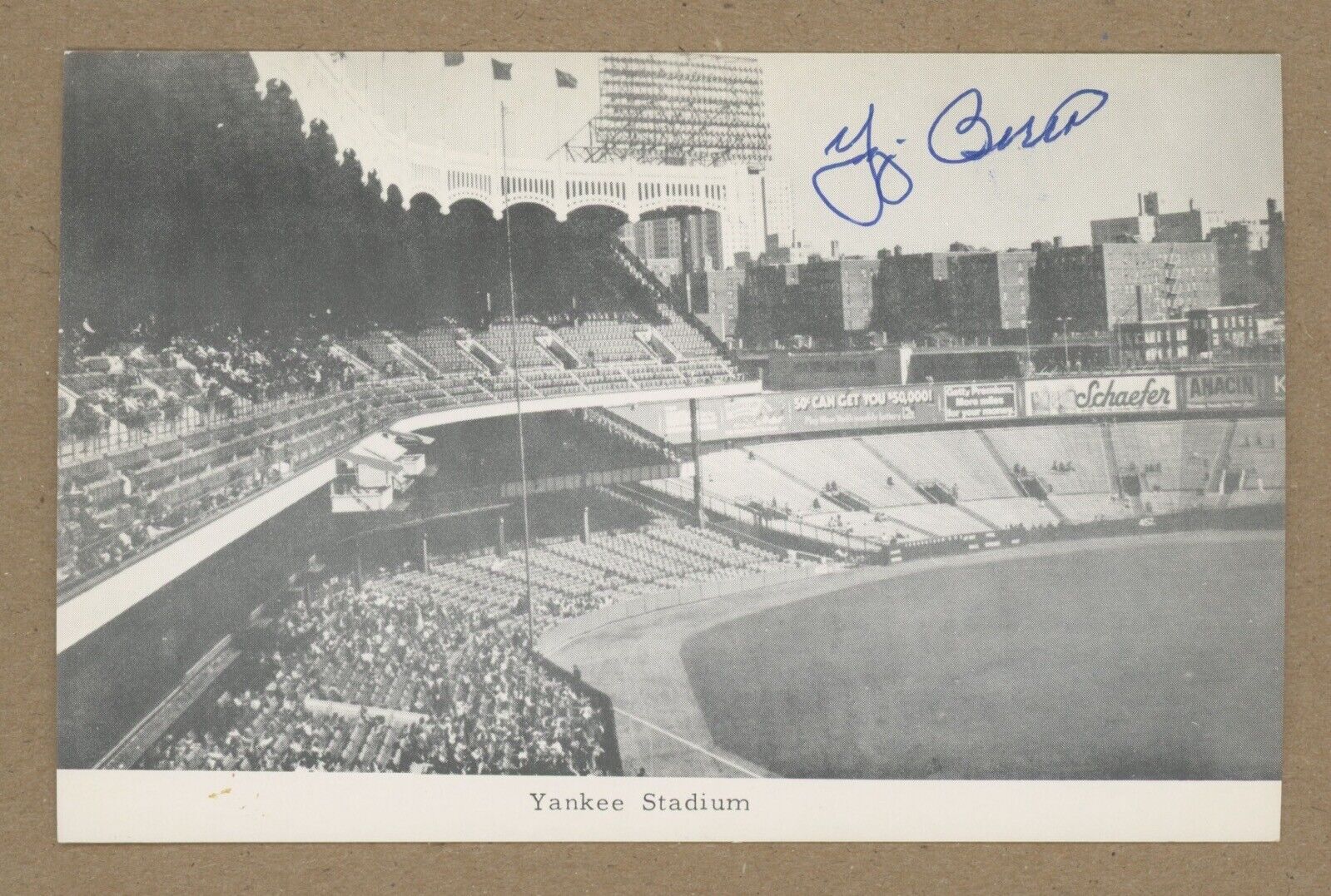 Yogi Berra Signed Yankee Stadium Postcard w B&E Hologram