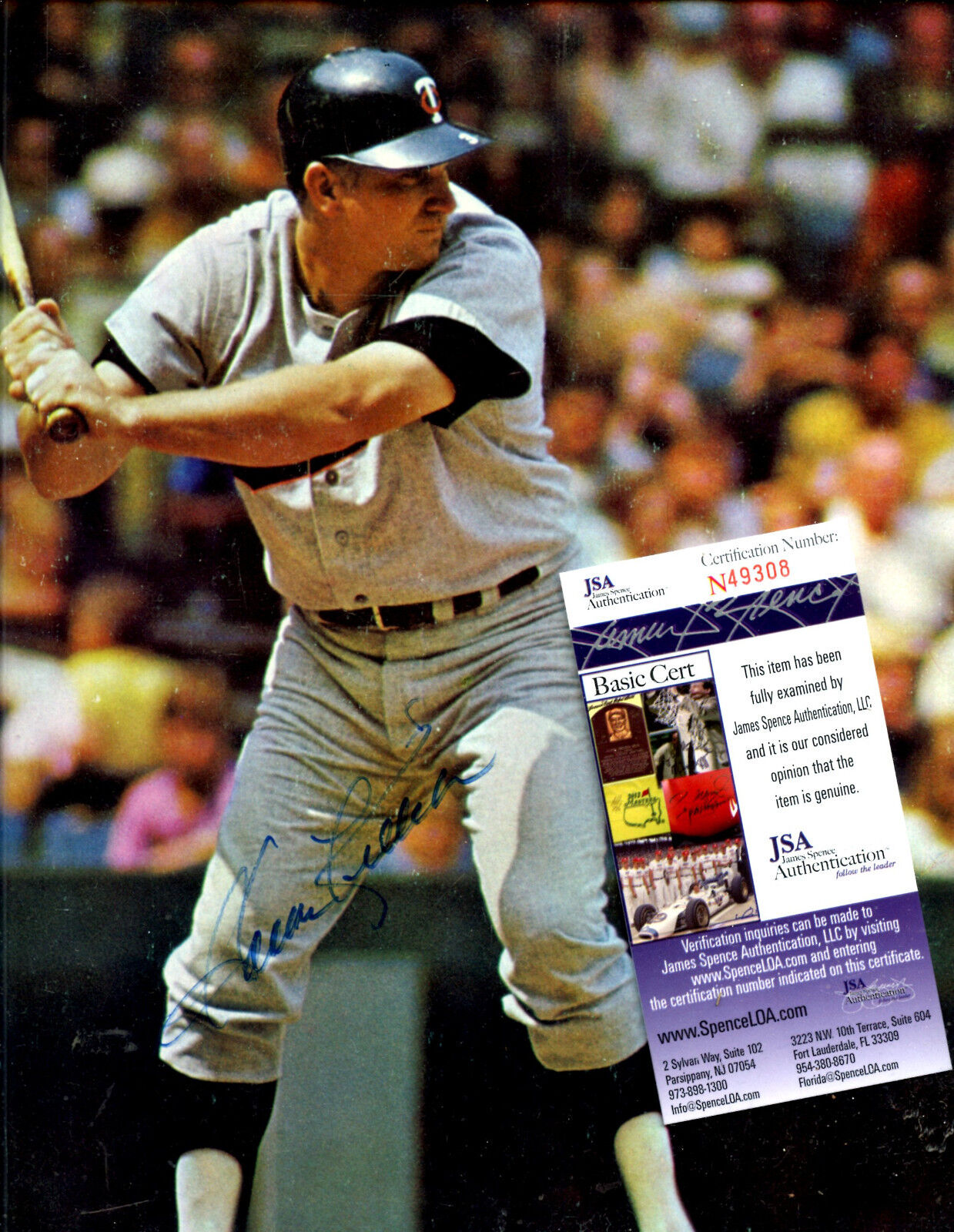 Harmon Killebrew Autographed 11 X 14 Cardboard Photo JSA Cert