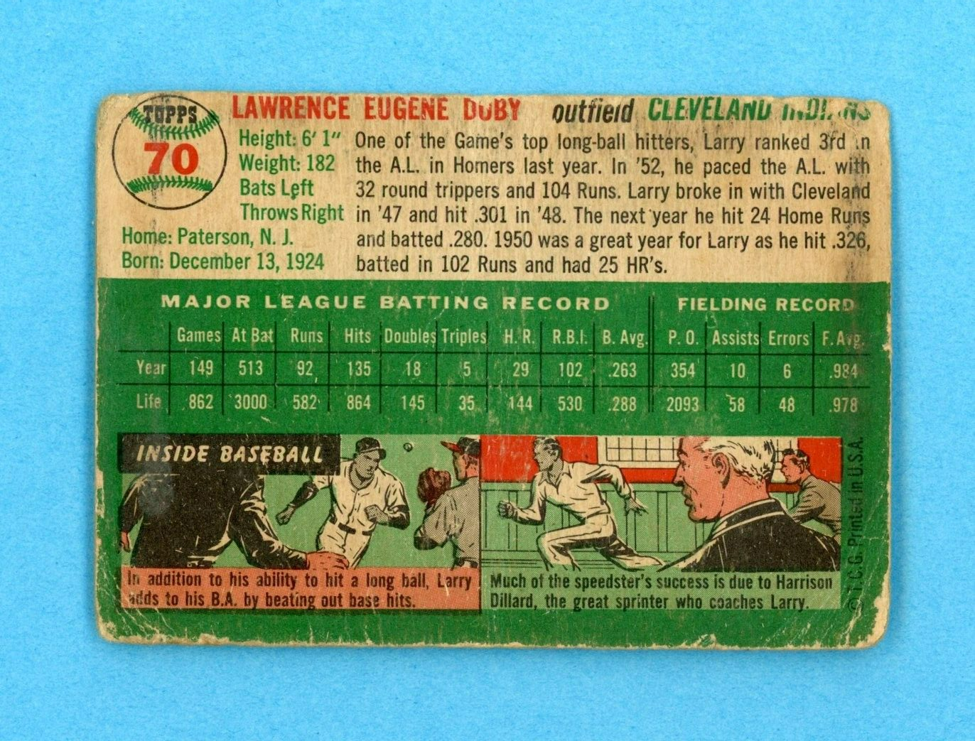 1954 Topps #70 Larry Doby Cleveland Indians Baseball Card Low Grade