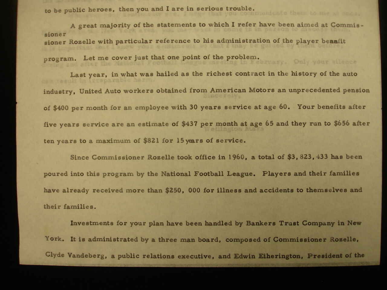 1965 Letter to New York Giants Veterans from Wellington Mara 