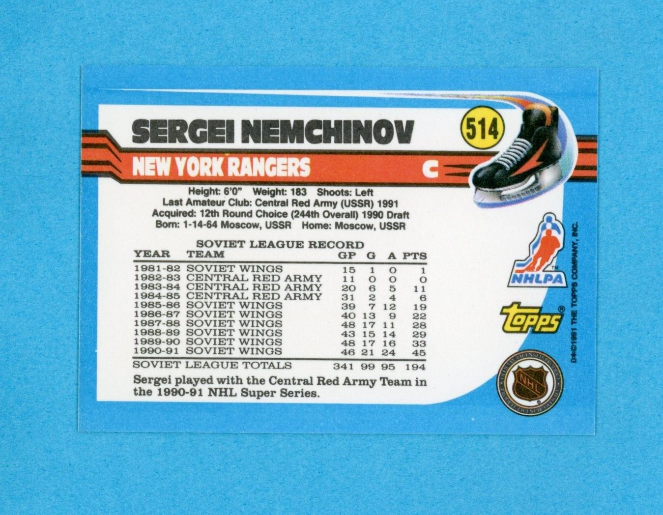 Sergei Nemchinov Future NHLer 1991-92 Topps #514 Autographed Hockey Card