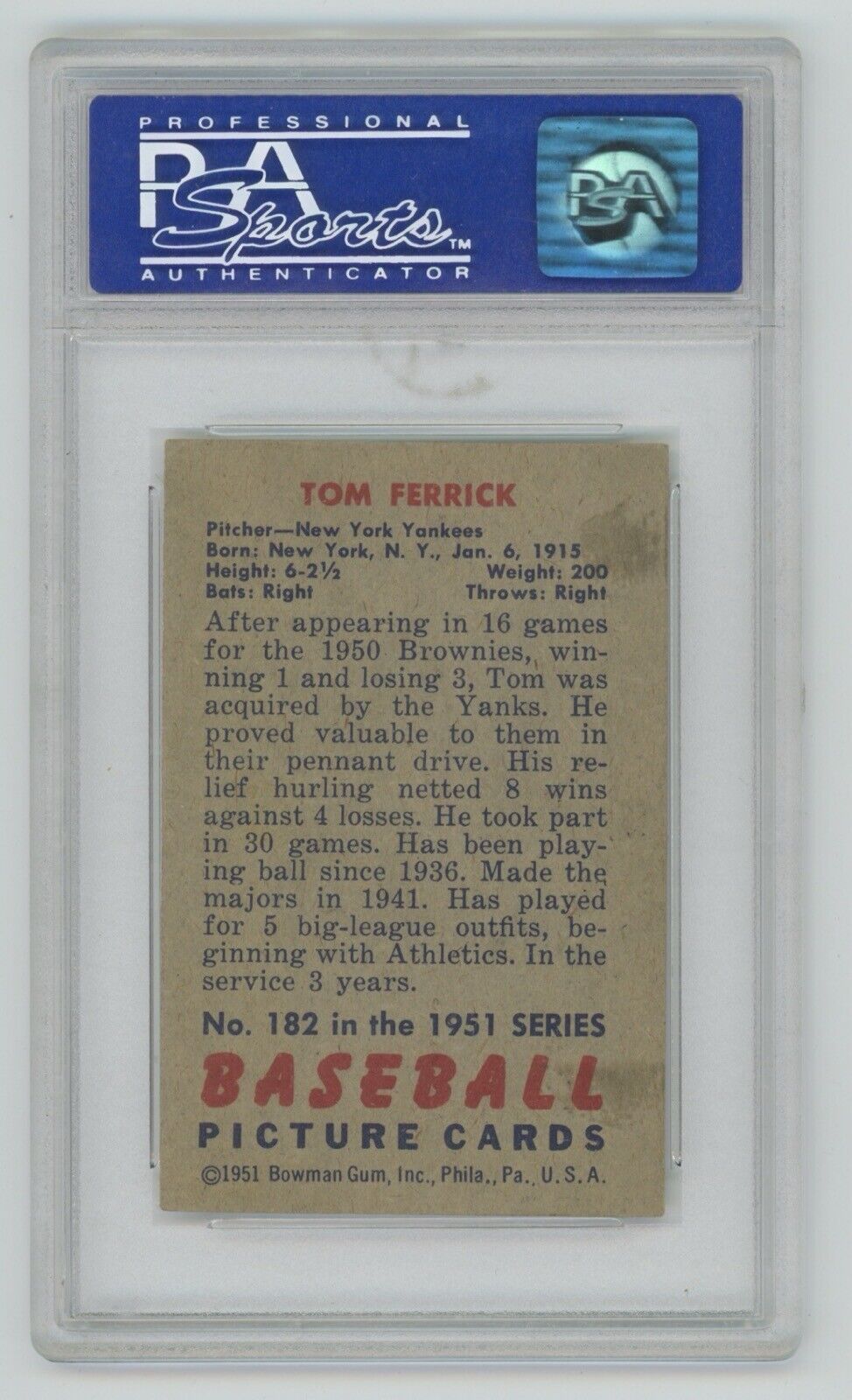 Tom Ferrick 1951 Bowman #182 • PSA 5 EX