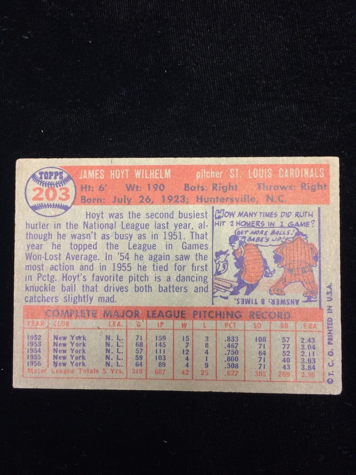 1957 Topps #203 Hoyt Wilhelm New York Yankees Card - VG/EX