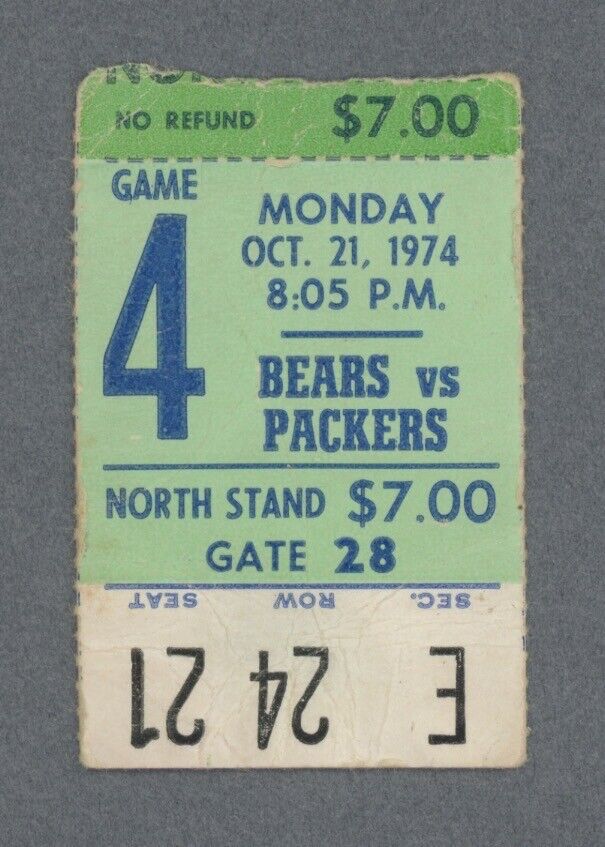 10/21/74 Chicago Bears vs Green Bay Packers Ticket Stub