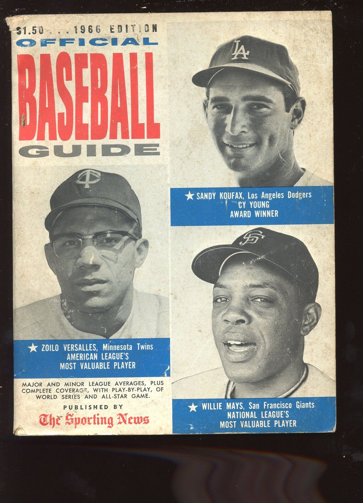 1966 The Sporting News Baseball Guide With Koufax & Mays on Front Cover VGEX