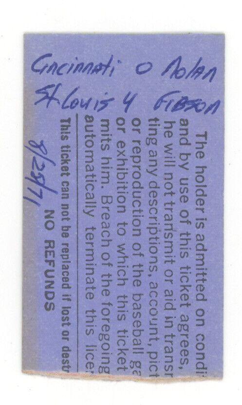 8/28/71 St Louis Cardinals vs Cincinnati Reds • Gibson Shutout 13Ks Ticket Stub