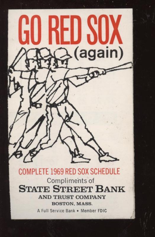 1969 State St. Bank Boston Red Sox Pocket Schedule EXMT