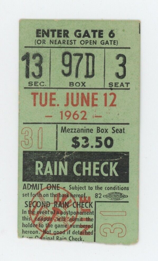 6/12/62  Detroit Tigers vs. New York Yankees Ticket Stub • Maris Homer