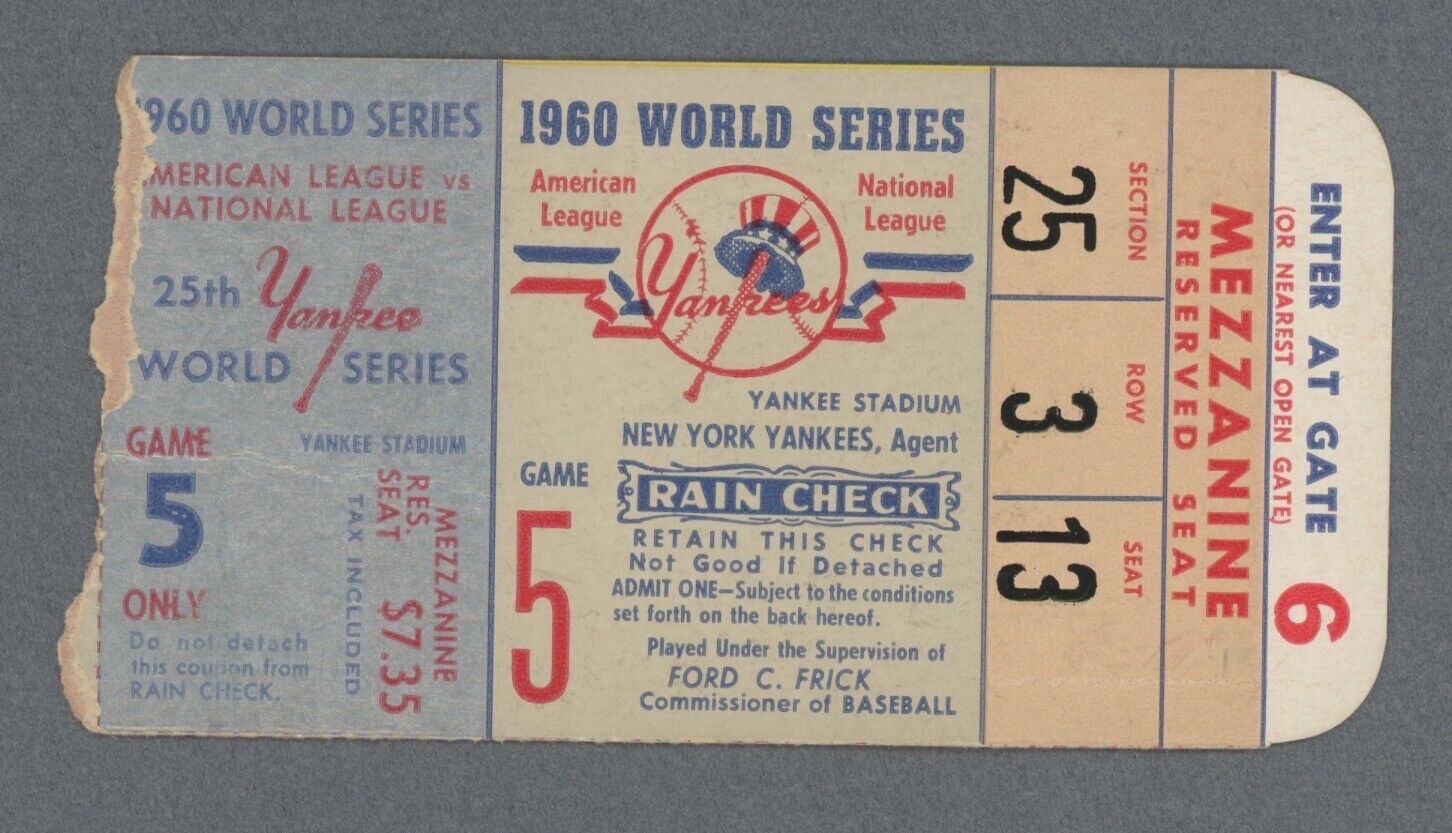 1960 World Series Ticket Stub NY Yankees vs Pittsburgh Pirates at Yankee Stadium