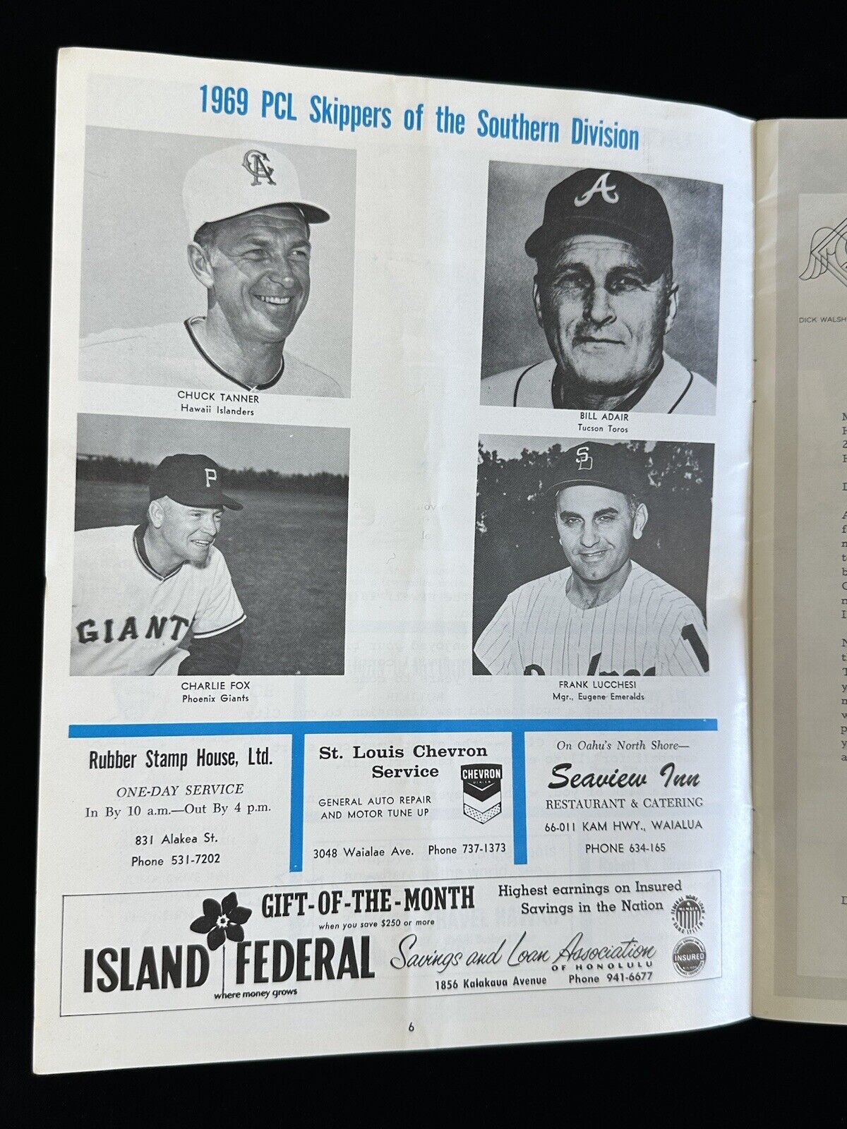 Aug 8 1969 Hawaii Islanders Minor League Baseball Program vs Spokane - scored