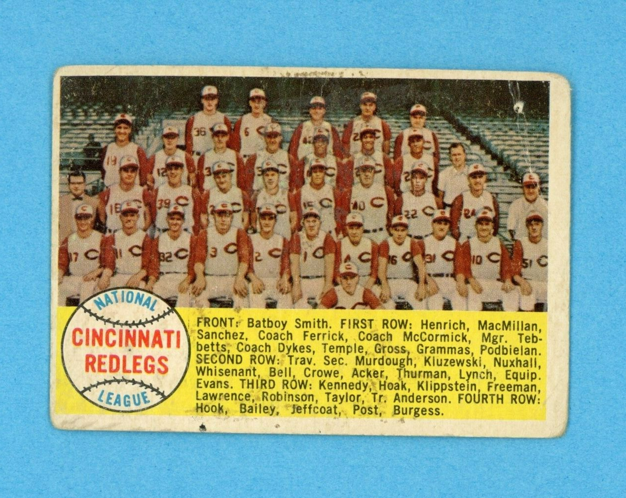 1958 Topps #428 Cinn Redlegs Team Numerical Variation Baseball Card Low Grade