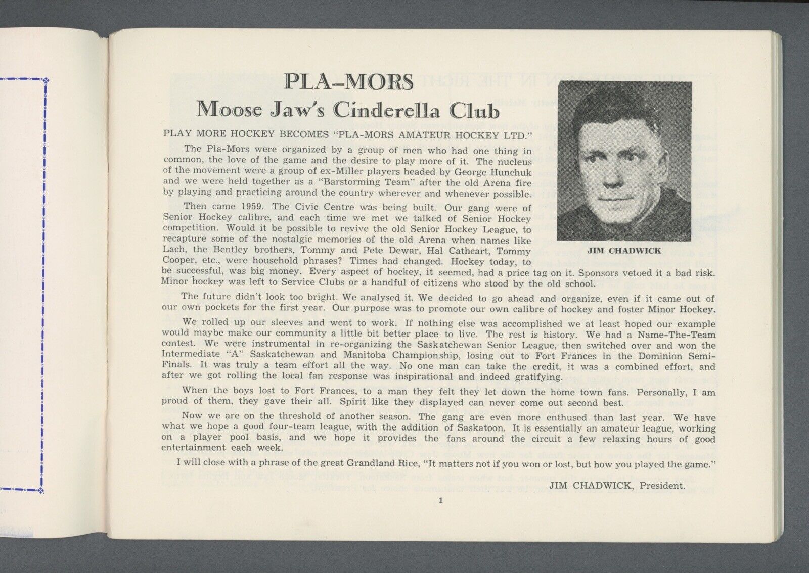 1959-60 Moose Jaw Pla-Mors Yearbook • Saskatchewan Hockey League